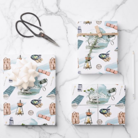 RV Vrachtwagen Camper Bos Avontuur Camping Patroon Inpakpapier Vel (Voorkant)