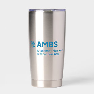 RVS-beker met blauwe AMBS-logo Geïsoleerde Drinkbeker