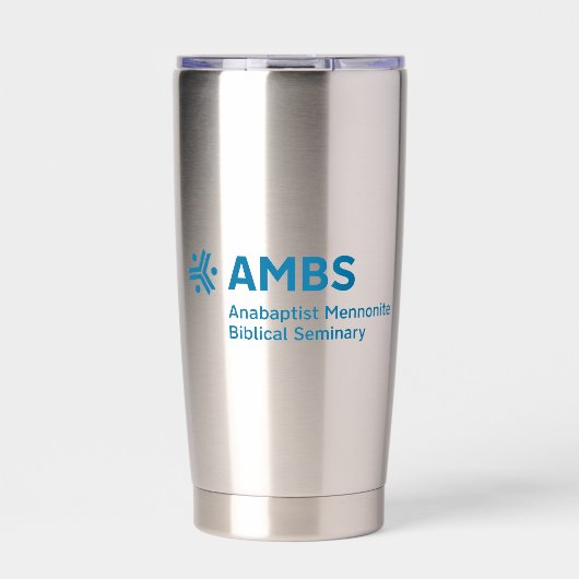 RVS-beker met blauwe AMBS-logo Geïsoleerde Drinkbeker (Voorkant)