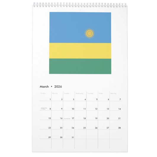 Rwanda Flag Emblem Kalender (Mar 2026)