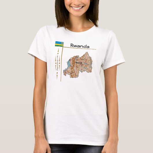 Rwanda Kaart + Vlag + Titel T-Shirt (Voorkant)