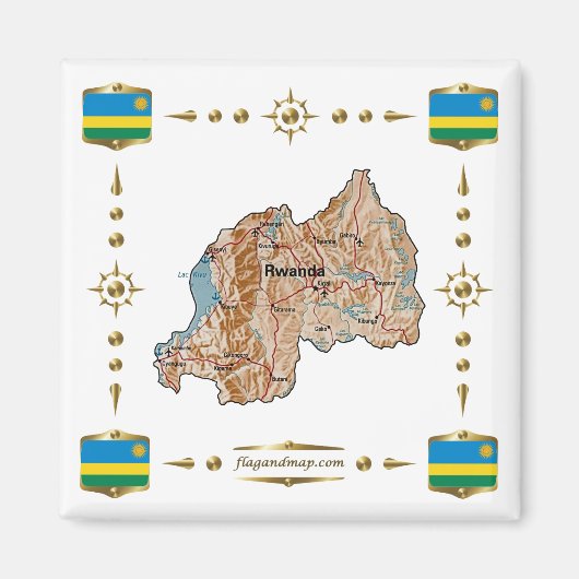 Rwanda Map + Flags Magnet (Voorkant)