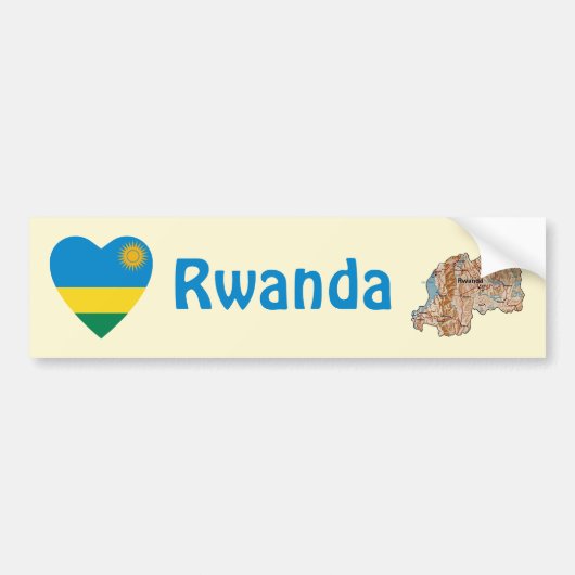 Rwanda Vlag Hart + Landkaart Bumpersticker (Voorkant)