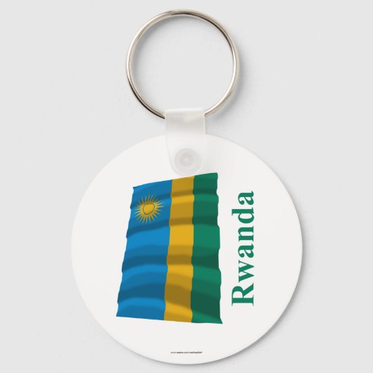 Rwanda Waving Flag met naam Sleutelhanger (Voorkant)