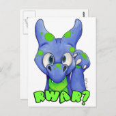 RWAR? (Blauw) Cute baby dragon roaring Briefkaart (Voorkant / Achterkant)