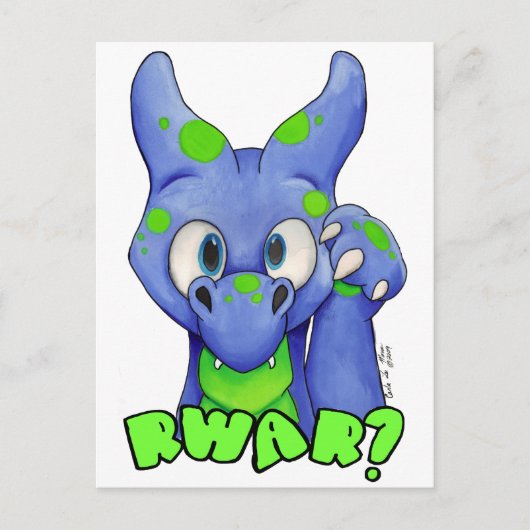 RWAR? (Blauw) Cute baby dragon roaring Briefkaart (Voorkant)