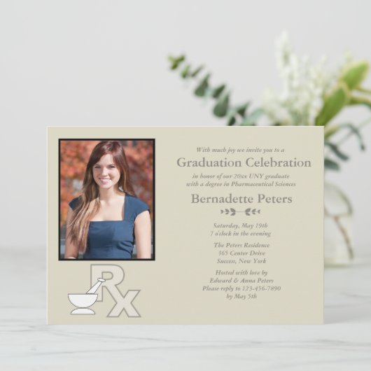 Rx Pharmacy School Foto Afstuderen Uitnodiging (Staand voorkant)