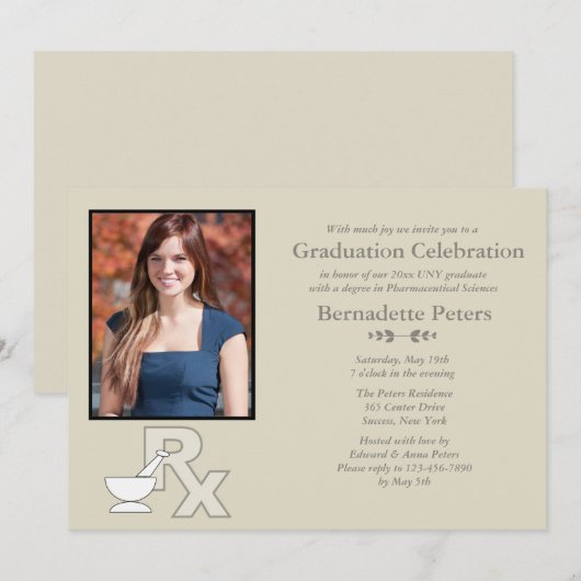 Rx Pharmacy School Foto Afstuderen Uitnodiging (Voorkant / Achterkant)