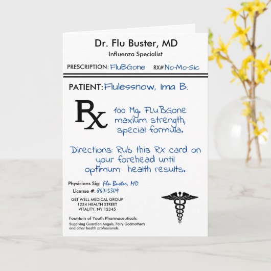 RX-recepttest Funny Flu Remedy Kaart (Gele Bloem)