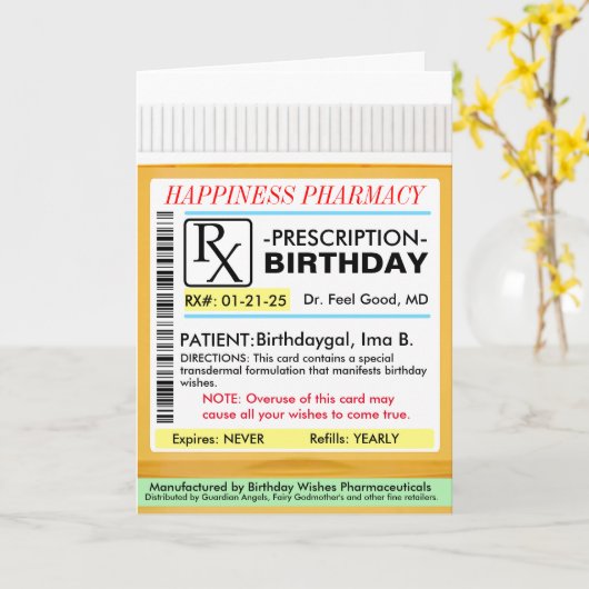 RX Voorschrift voor BIrthdays-Kaart Kaart (Gele Bloem)