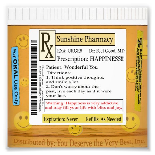 RX Voorschrift voor geluk Foto Afdruk (Voorkant)