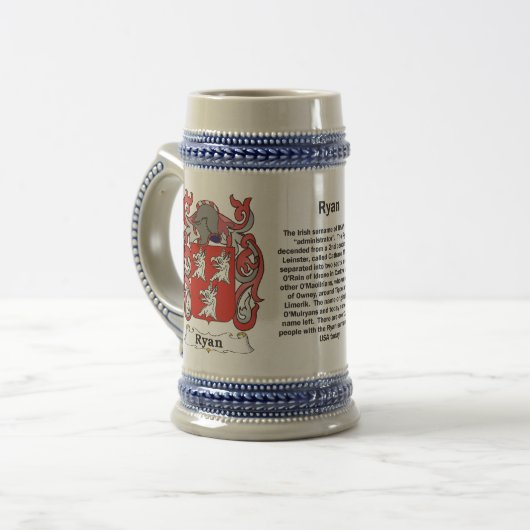 Ryan Family Coat of Arms Stein Bierpul (Voorkant links)