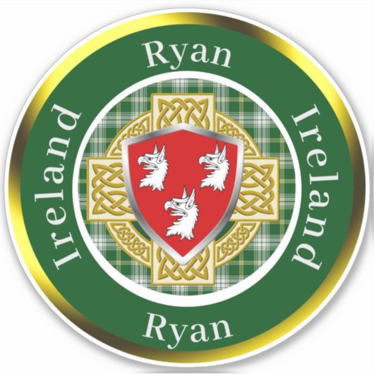 Ryan Irish Shield/Celtic Cross Personalized Sticker (Voorkant)
