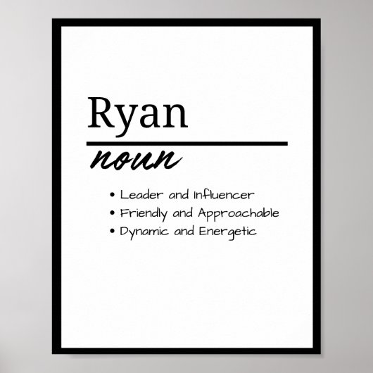 Ryan, Jongensnaam Gepersonaliseerde Naam Definitie Poster (Voorkant)