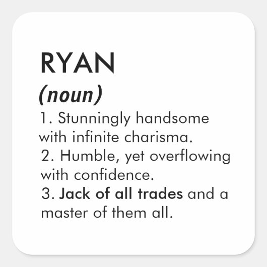Ryan naam, Bewerkbare naam, Aangepaste naam Vierkante Sticker (Voorkant)