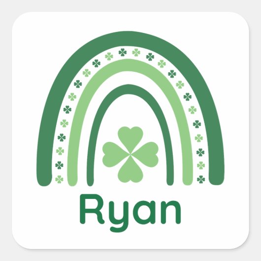 Ryan Name Clover Boho Rainbow Vierkante Sticker (Voorkant)
