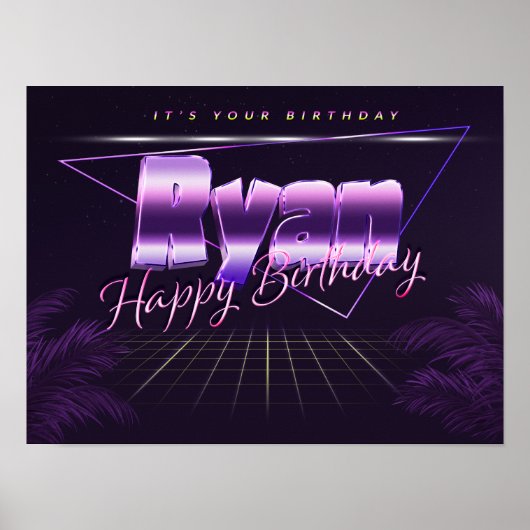 Ryan Name Vorname lila retro Poster Geburtstag (Voorkant)