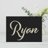 Ryan Name white gold Handwriting Karte Kaart (Staand voorkant)