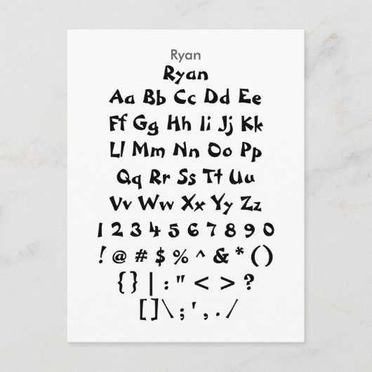 Ryan - Zazzle Font Sampler Sheet Briefkaart (Voorkant)
