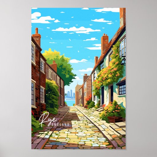 Rye Engeland vintage reisplaats illustratie Poster (Voorkant)