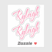 Ryleigh naam roze cursieve x2 sticker (Vel)