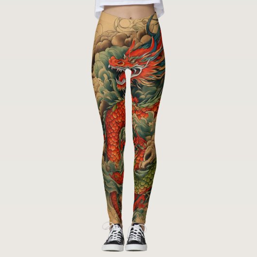 Ryu no Yume: Majestueus Japans Dragon Back Tattoo Leggings (Voorkant)