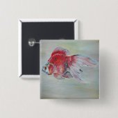 Ryukin Goldfish Acrylverf Vierkante Button 5,1 Cm (Voorkant /achterkant)