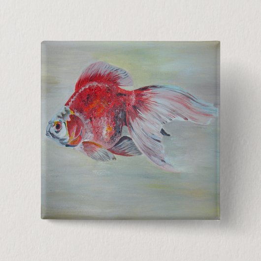 Ryukin Goldfish Acrylverf Vierkante Button 5,1 Cm (Voorkant)