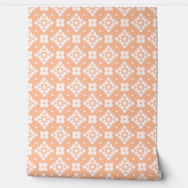 (S)2502219A Retro Geometric Floral Pattern on Pink Behang (Afrollen)