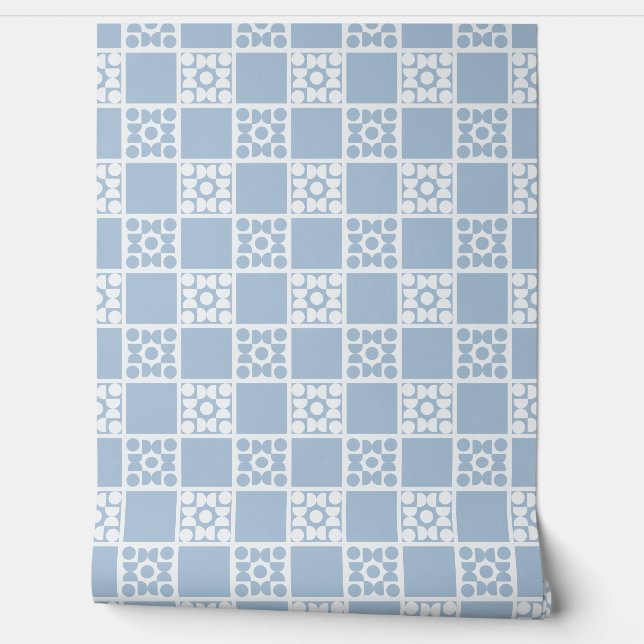 (S) 2502223B Retro Geometric Tiles Blue Behang (Afrollen)