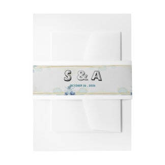 S & A Minimalist Blue Floral Wedding Belly Band Uitnodigingen Wikkel