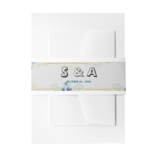 S & A Minimalist Blue Floral Wedding Belly Band Uitnodigingen Wikkel (Voorkant Voorbeeld)