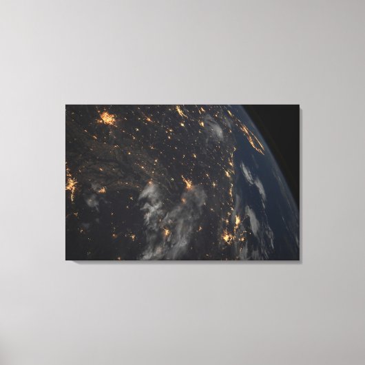's Avonds licht de stad op de planeet aarde Canvas Afdruk (Voorkant)