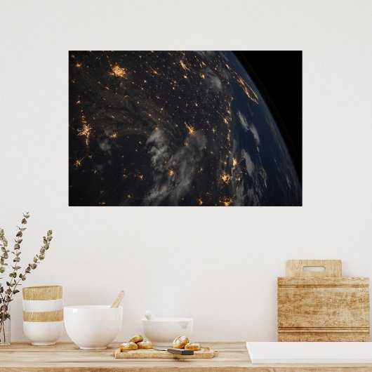 's Avonds licht de stad op de planeet aarde Poster (Keuken)