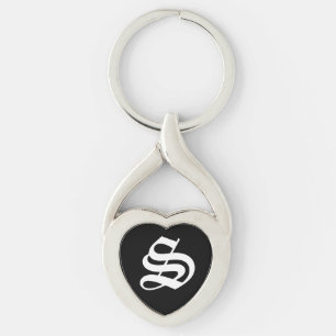 "S" Black Heart Keychain