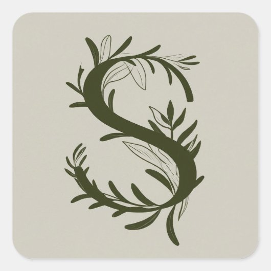 S botanisch monogram vierkante sticker (Voorkant)