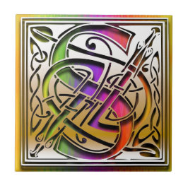 S Celtic Rainbow Aangepaste monogram tegel Tegeltje