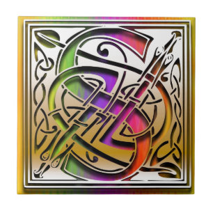 S Celtic Rainbow Aangepaste monogram tegel Tegeltje