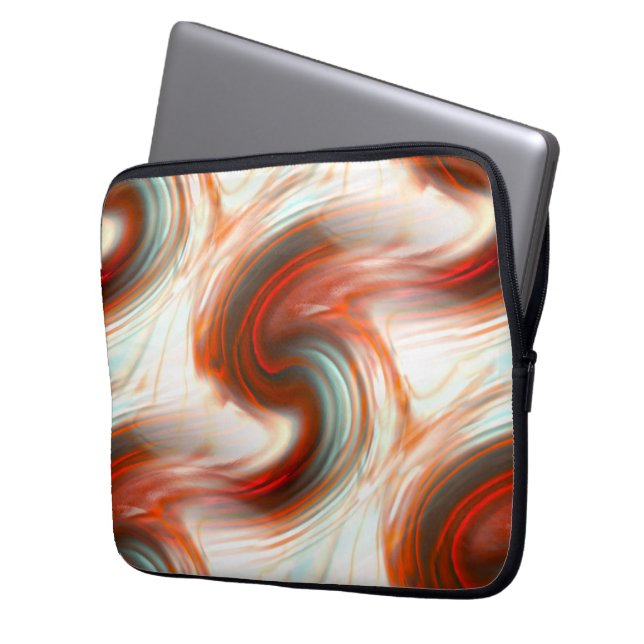 S-curve in oesterbeige textuur en rood gearceerd o laptop sleeve (Voorkant Links)