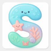 "S" Cute Letter - Underwater Sea Creature Vierkante Sticker (Voorkant)