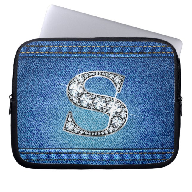 S "Diamond" Denim Stitching Electronics Bag Laptop Sleeve (Voorkant)