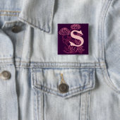 "S" Floral Art Nouveau Monogram Vierkante Button 5,1 Cm (In situ)