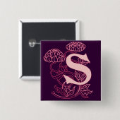 "S" Floral Art Nouveau Monogram Vierkante Button 5,1 Cm (Voorkant /achterkant)
