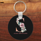 S Floral Monogram Name Letters Roze Agate Sleutelh Sleutelhanger (Voorkant)