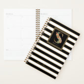 S Gold Floral Monogram | Zwarte witte gouden strep Planner (Display)