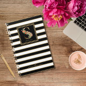 S Gold Floral Monogram | Zwarte witte gouden strep Planner