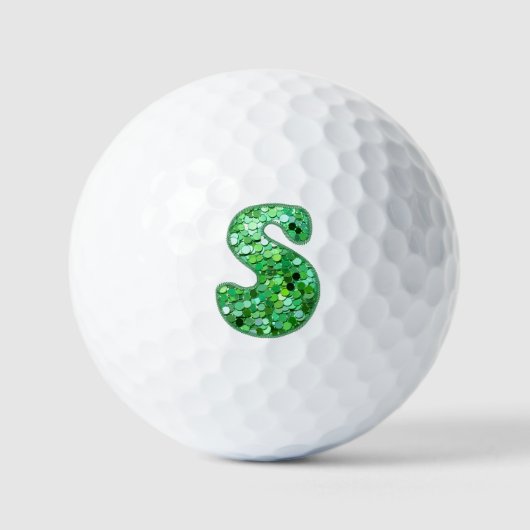 S green glitter initial letter golfballen (Voorkant)