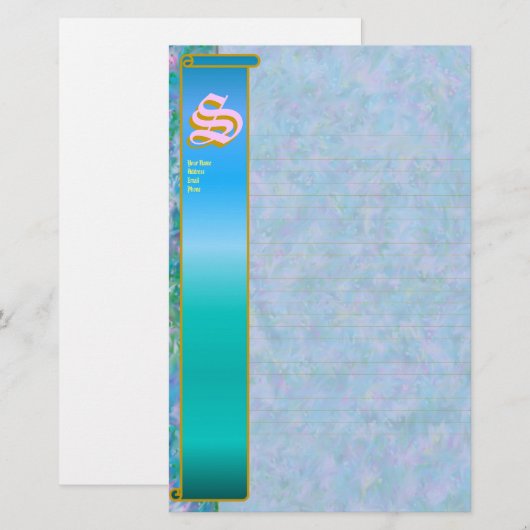 S Initiaal "Blue Garden" Initiaal "Fine Lined" Briefpapier (Voorkant / Achterkant)