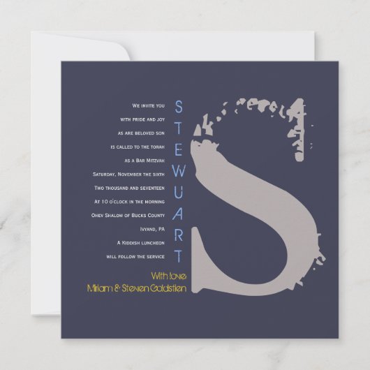 S Initiaal Collectie Bat Bar Mitzvah Uitnodiging (Voorkant)