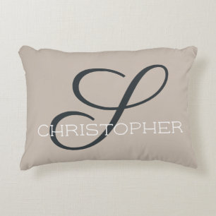 S Initiaal Elegante Taupe Tane Monogram  Accent Kussen